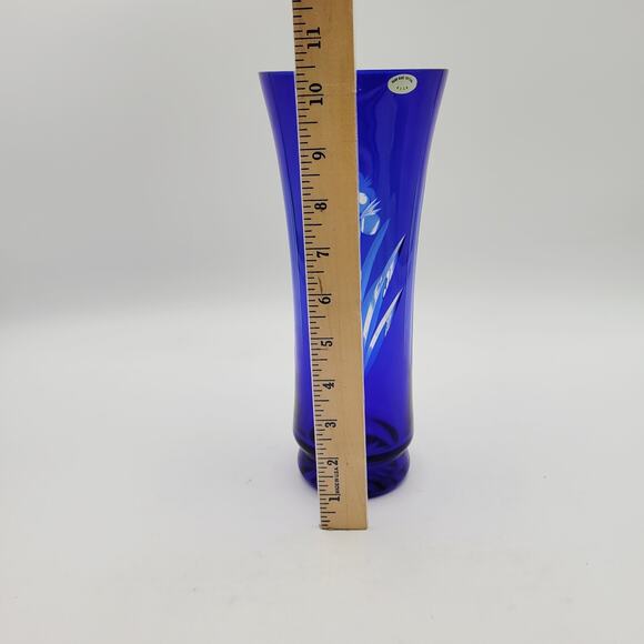 Vtg USSR Russian Badash Vase Cobalt Blue Cut to Clear Crystal Glass 10" - Picture 10 of 10
